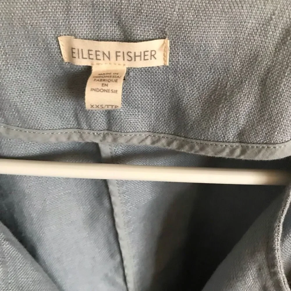 Eileen Fisher Jacket coat Size XXS oversized light blue organic linen 3/4 sleeve - Picture 3 of 3